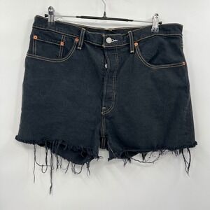 Levi's 33 501 Original Denim Shorts Womens Black High Rise Cut Off Button Fly‎